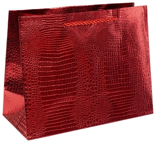 Пакет подарочный, 210гр, Кожа крокодила, Красный, Металлик, 18*23*10 см, 1 шт.