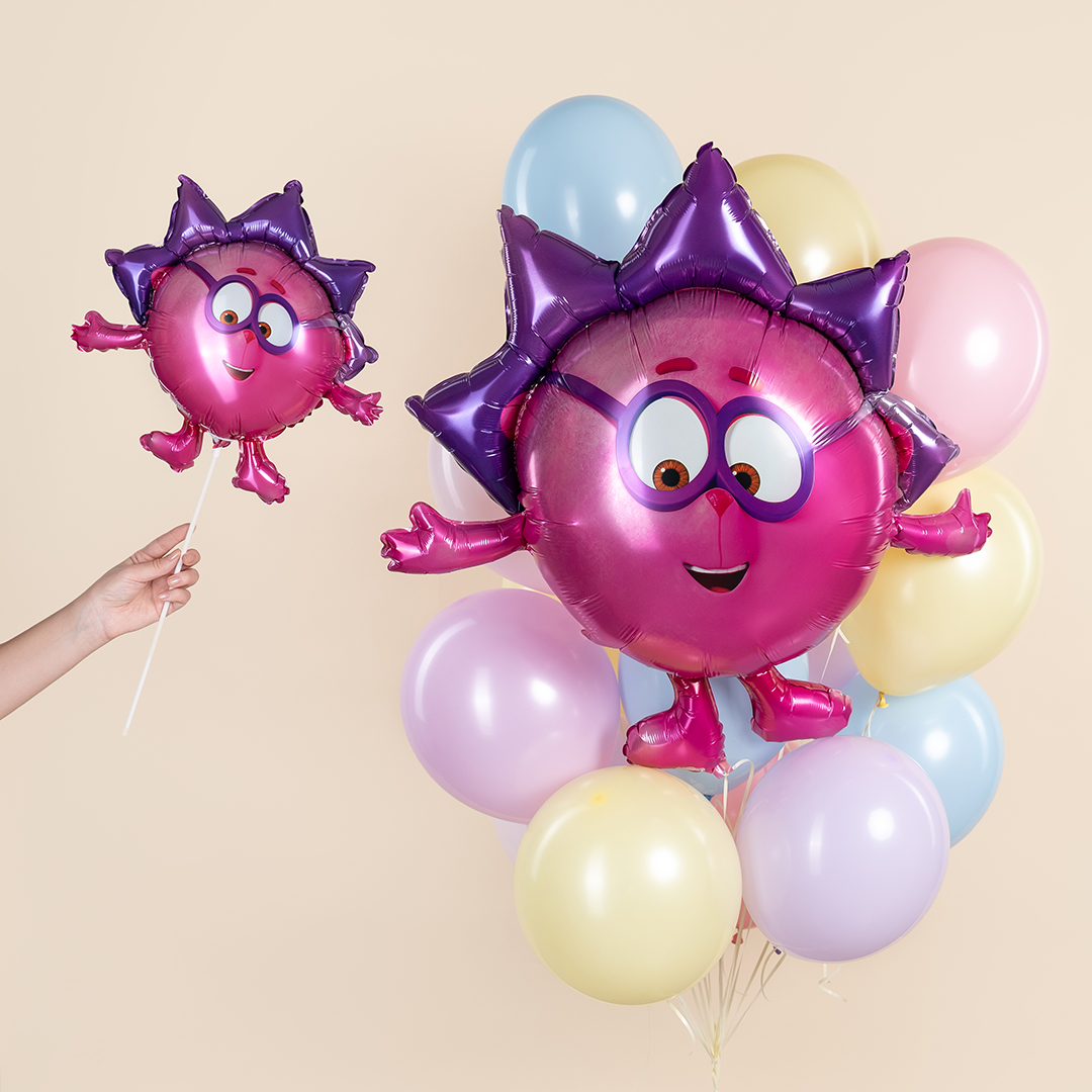 Шар с клапаном (17''/43 см) Мини-фигура, Смешарики, Ежик, 5 шт. в уп.